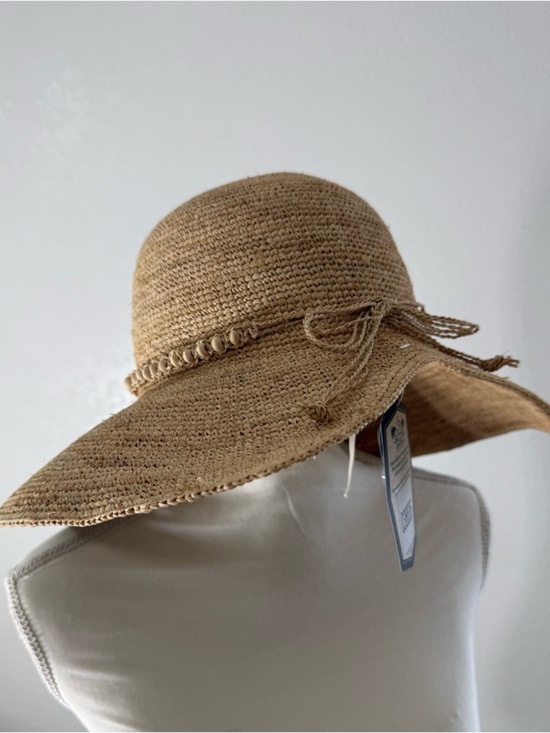 SUN ‘n’ SAND Accessorize Woven Raffia Sun Hat - Tan wide Brim UPF 50+ Bow Shell main image 9